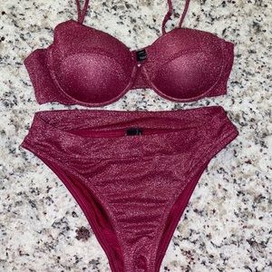 Triangl Grape Sparkle Macia Bikini Large Top & Bottom Purple Underwire Swimsuit